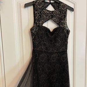 BCBG Black & Gold Open Back Lace Tulle Evening Gown Size 6